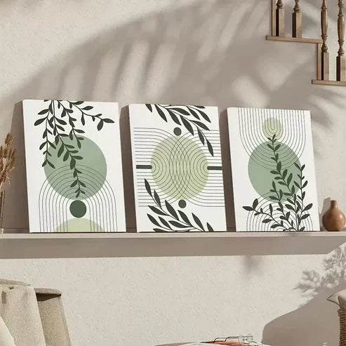 3pcs Abstract Geometric Prints in Green & Grey Canvas Framed 60x90cm - High Quality Print 100% Australian Made Wall Canvas Ready to Hang