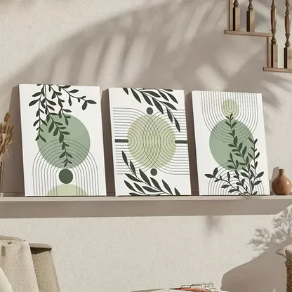 3pcs Abstract Geometric Prints in Green & Grey Canvas Framed 60x90cm - High Quality Print 100% Australian Made Wall Canvas Ready to Hang