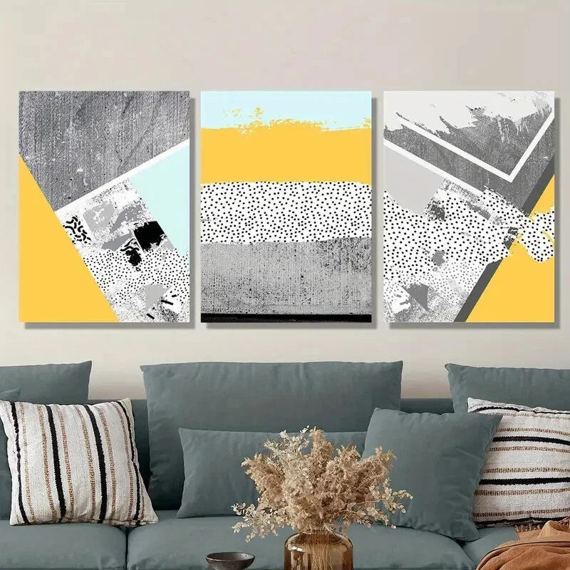 3pcs Modern Classic Abstract Geometric Shapes Metal Print Ready to Hang Art