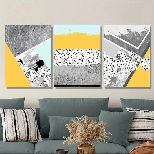 3pcs Modern Classic Abstract Geometric Shapes Metal Print Ready to Hang Art