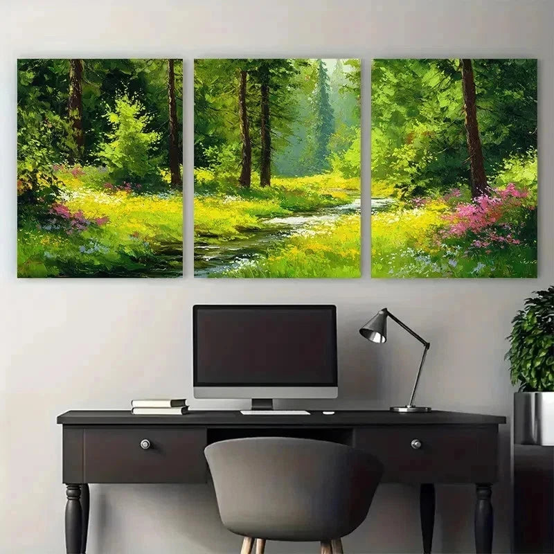 3pcs Forest Green Artwork Antique Perfect Wall Art Set Canvas Framed 60x90cm - High Quality Print 100% Australian Made Wall Canvas Ready to Hang