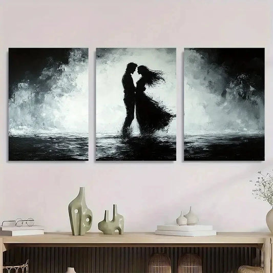 3pcs Black and White Metal Abstract Style Elegant Print Ready to Hang Art