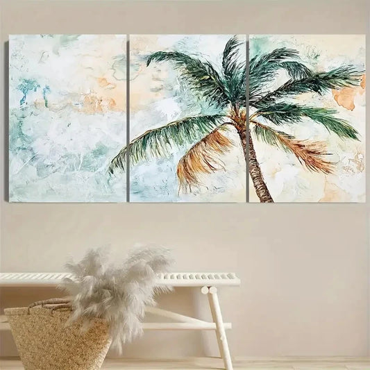 3pcs Palm Tree In The Wind Illustration Metal Print Ready to Hang Art