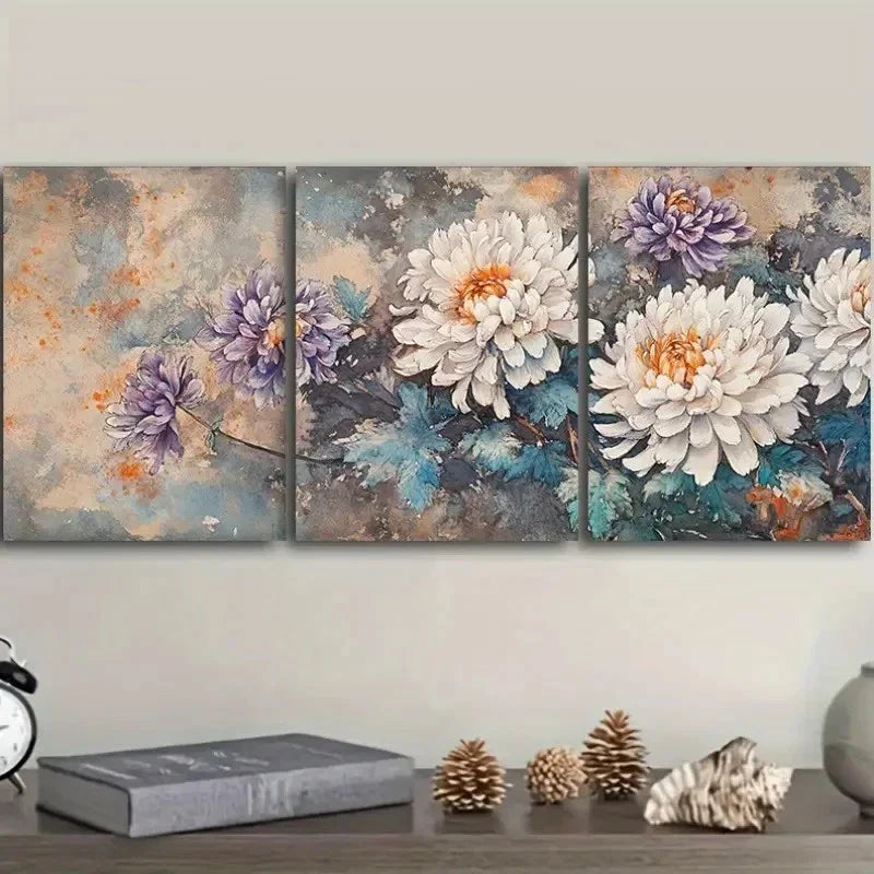 3pcs Chrysanthemums Wall Art Canvas Unframed - High Quality Print 100% Australian Made Wall Canvas
