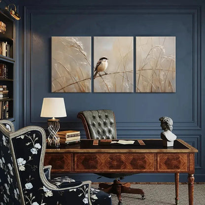 3pcs Elegant Artistic Bird Perched On Branch Metal Print Ready to Hang Art