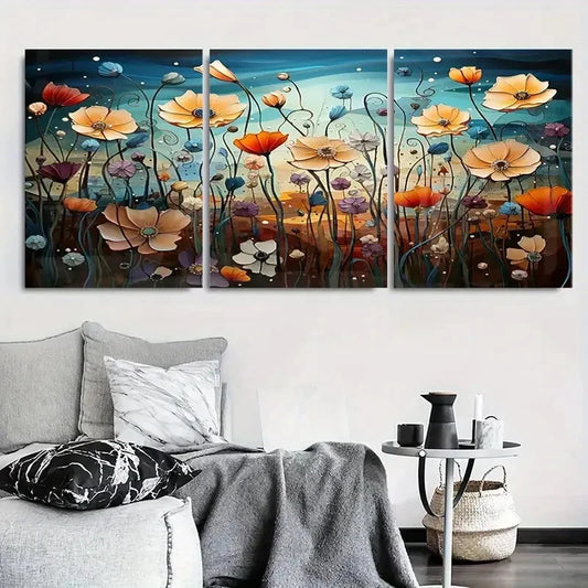 3pcs Colorful Poppy Flower Nature Inspired Metal Print Ready to Hang Art