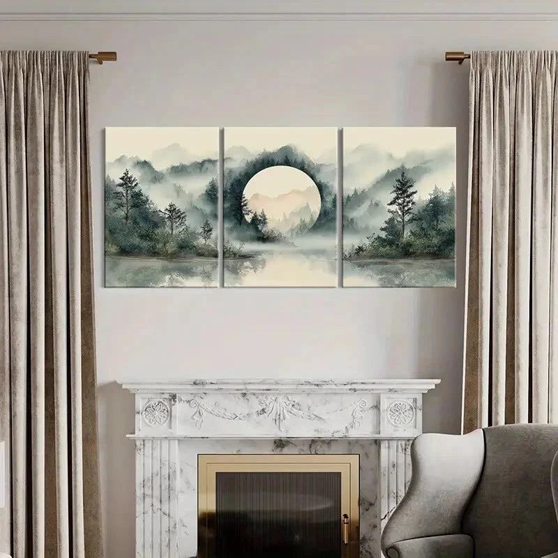3pcs Moonlit Forest Reflection Serene Landscape Metal Print Ready to Hang Art