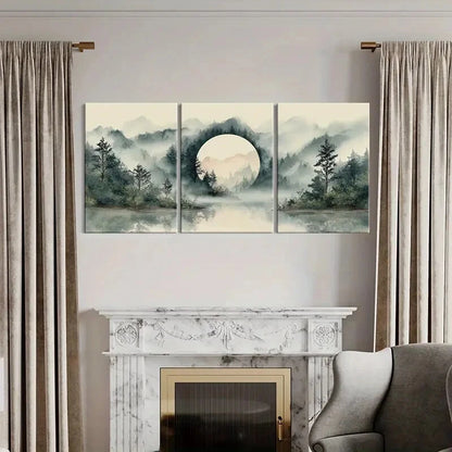 3pcs Moonlit Forest Reflection Serene Landscape Metal Print Ready to Hang Art