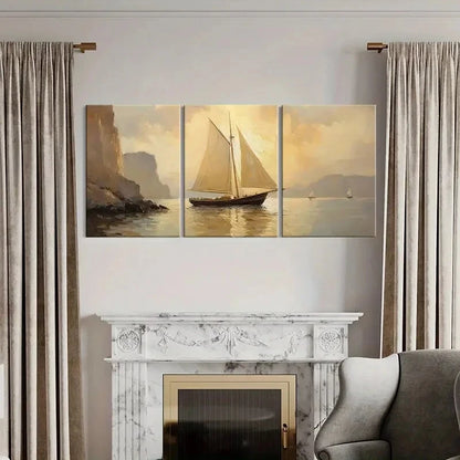 3pcs Sailing Ship Ocean View Coastal Landscape Metal Print Ready to Hang Art
