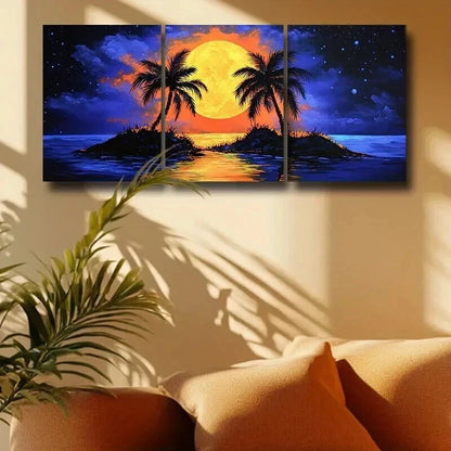 3pcs Vibrant Palm Tree and Ocean View Wall Art Set Canvas Framed 40x60cm - High Quality Print 100% Australian Made Wall Canvas Ready to Hang