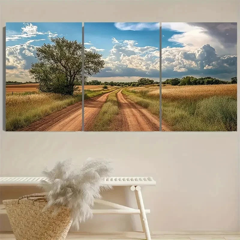 3pcs Dirt Roads Illustration Metal Print Ready to Hang Art