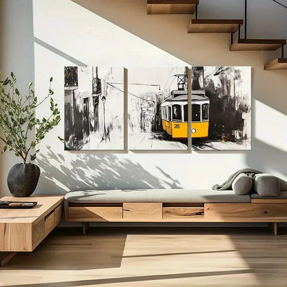 3pcs Abstract Tramway Art Monochrome Painting Metal Print Ready to Hang Art