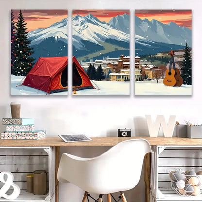 3pcs Winter Mountain Snowy Peaks Sunset Hues I Wall Art Set Canvas Framed 60x90cm - High Quality Print 100% Australian Made Wall Canvas Ready to Hang