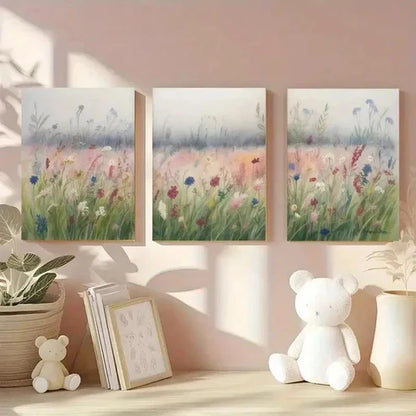 3pcs Wildflowers, Green Grass Wall Art Set Canvas Unframed - High Quality Print 100% Australian Made Wall Canvas