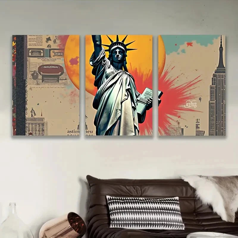 3pcs Statue of Liberty Portraits Metal Print Ready to Hang Art