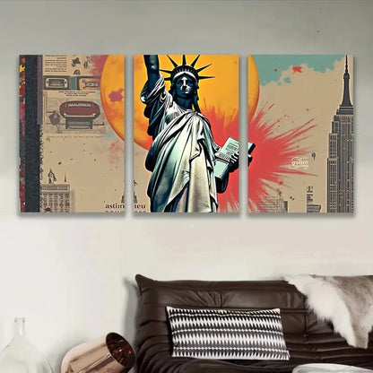 3pcs Statue of Liberty Portraits Metal Print Ready to Hang Art
