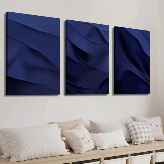 3pcs Modern Minimalist Abstract Navy Blue Decor Wall Art Set Canvas Framed 60x90cm - High Quality Print 100% Australian Made Wall Canvas Ready to Hang