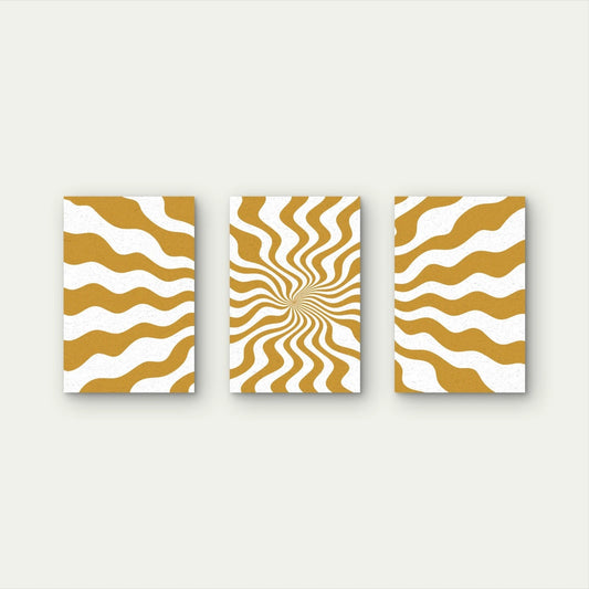 3pcs Retro Gold and White Wavy Line Abstract Wall Art Set Canvas Framed 50x70cm - High Quality Print 100% Australian Made Wall Canvas Ready to Hang