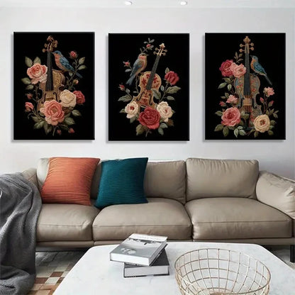 3pcs Exquisite Style Bird & Rose Canvas Prints Metal Print Ready to Hang Art