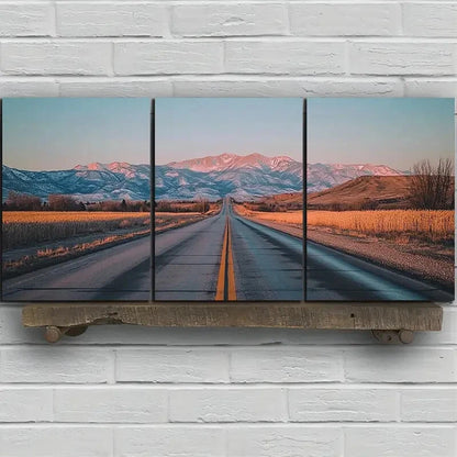 3pcs Road Under The Sunset Glow Metal Print Ready to Hang Art
