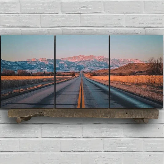 3pcs Road Under The Sunset Glow Metal Print Ready to Hang Art