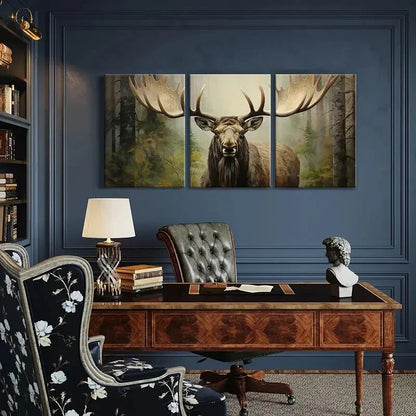 3pcs Majestic Moose Artwork Forest Scene Metal Print Ready to Hang Art