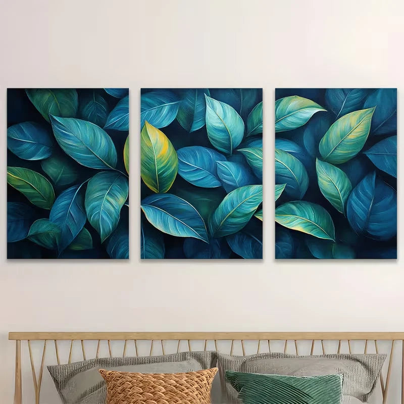 3pcs Lush Green Foliage Decor Wall Art Set Canvas Framed 50x70cm - High Quality Print 100% Australian Made Wall Canvas Ready to Hang