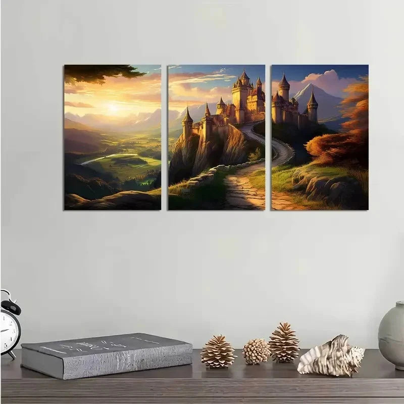 3pcs Medieval Castle Landscape Scenic Metal Print Ready to Hang Art