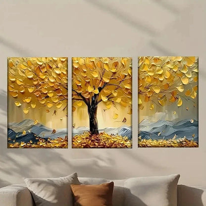 3pcs Tree with Golden Yellow Leaves Wall Art Set Canvas Framed 40x60cm - High Quality Print 100% Australian Made Wall Canvas Ready to Hang