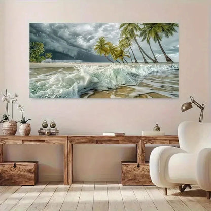 Modern Beach & Palm Tree wall canvas office home room framed 120x60cm - Bella Home Decor