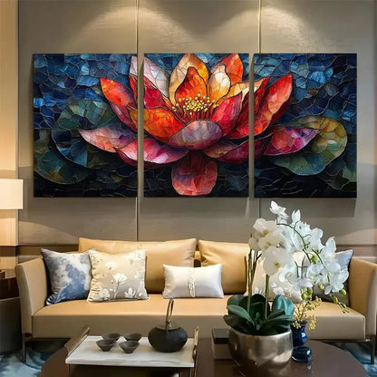 3pcs Lotus Flower Stained Glass Metal Print Ready to Hang Art