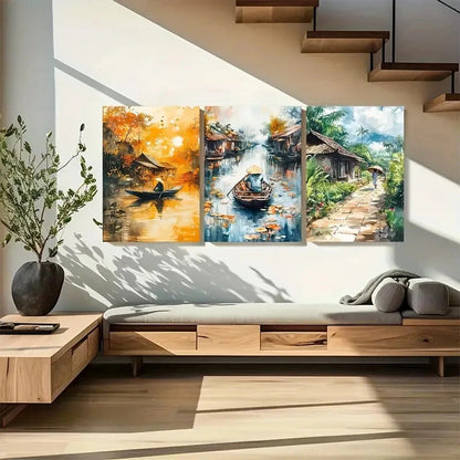 3pcs Vietnam Landscapes Watercolor Design Metal Print Ready to Hang Art
