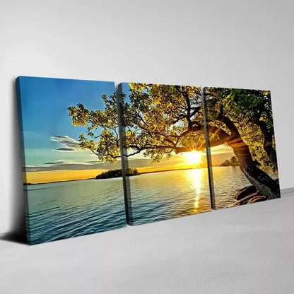 3pcs Peaceful Tree Sunset Lake Sky View Canvas Unframed - High Quality Print 100% Australian Made Wall Canvas