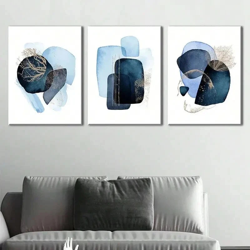 3pcs Ink Abstract Geometric Shapes Metal Print Ready to Hang Art