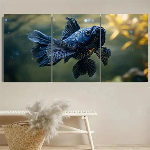 3pcs Vibrant Black Fish Wall Art Set Canvas Unframed - High Quality Print 100% Australian Made Wall Canvas