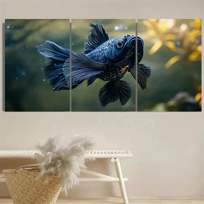 3pcs Vibrant Black Fish Wall Art Set Canvas Unframed - High Quality Print 100% Australian Made Wall Canvas