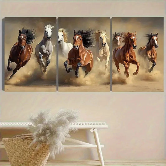 3pcs Wild Horses in Dust Wall Art Set Canvas Framed 40x60cm - High Quality Print 100% Australian Made Wall Canvas Ready to Hang