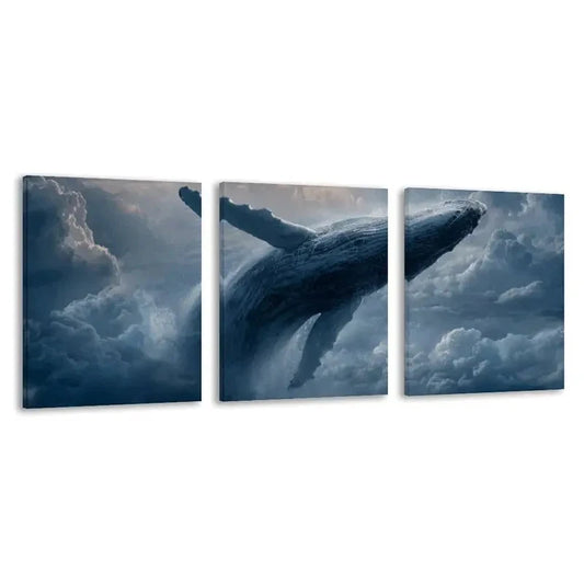3pcs Modern Whale Art Deco Style  Wall Art Set Canvas Framed 60x90cm - High Quality Print 100% Australian Made Wall Canvas Ready to Hang