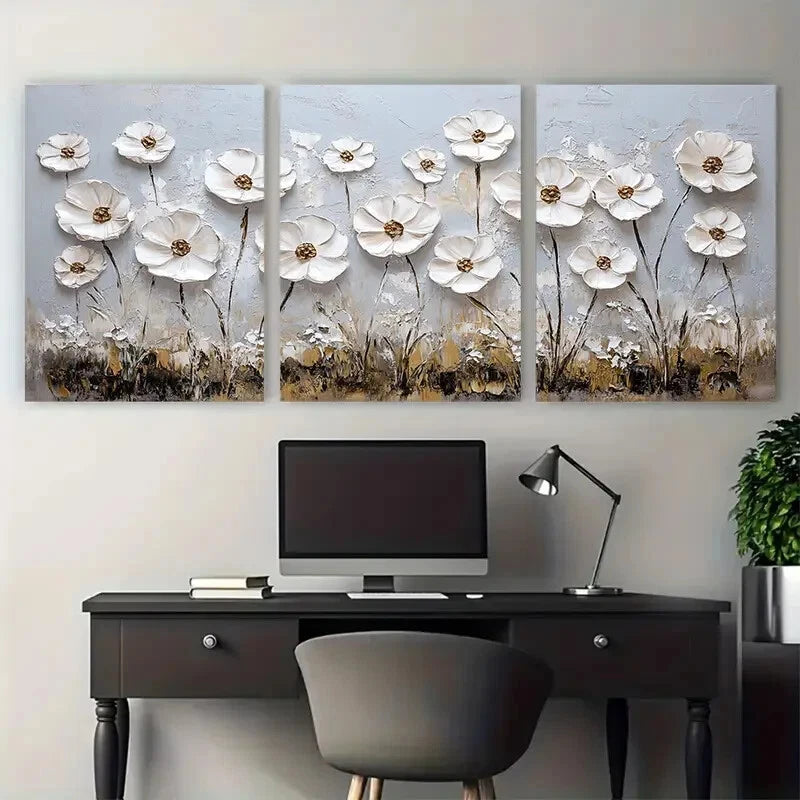 3pcs Floral Meadow Minimalist Landscape Botanical Metal Print Ready to Hang Art