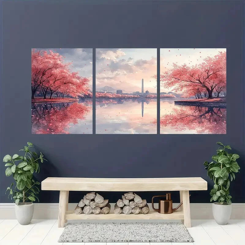 3pcs Cherry Blossom & Washington Monument Metal Print Ready to Hang Art
