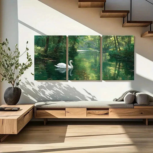 3pcs Enchanting Swan Lake Forest Reflections Metal Print Ready to Hang Art