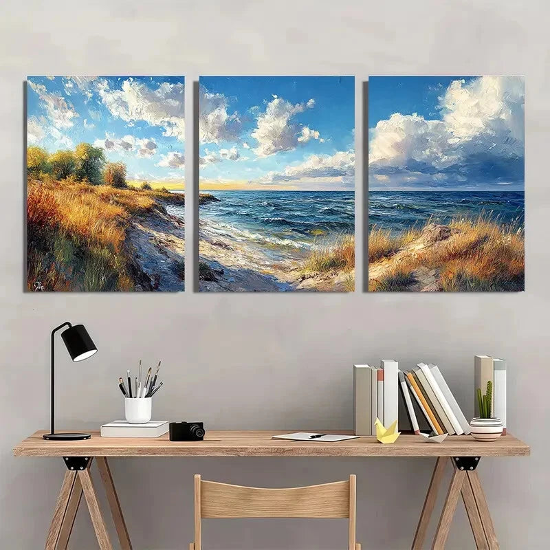 3pcs Lake Shore Sunset Nature Scenery Metal Print Ready to Hang Art