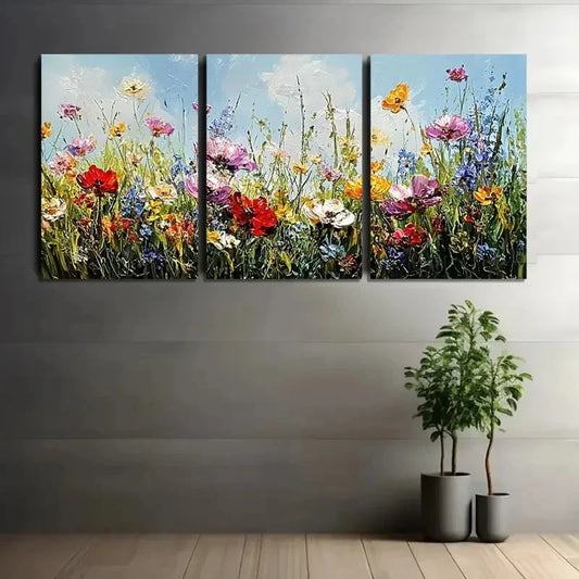 3pcs Vibrant Wildflower Scene Wall Art Set Canvas Framed 40x60cm - High Quality Print 100% Australian Made Wall Canvas Ready to Hang