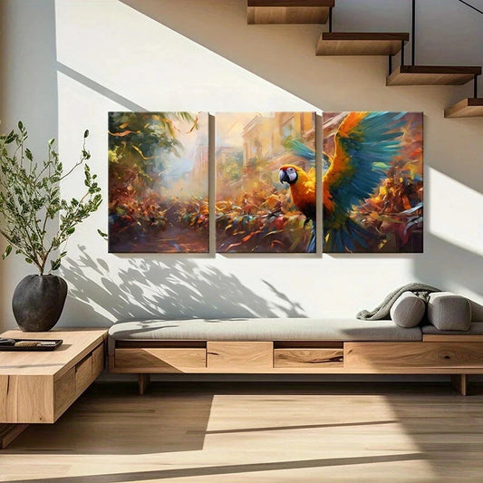 3pcs Vibrant Parrot Brazilian Abstract Metal Print Ready to Hang Art