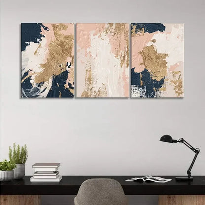 3pcs Blue Pink Golden Art Posters Prints Metal Print Ready to Hang Art