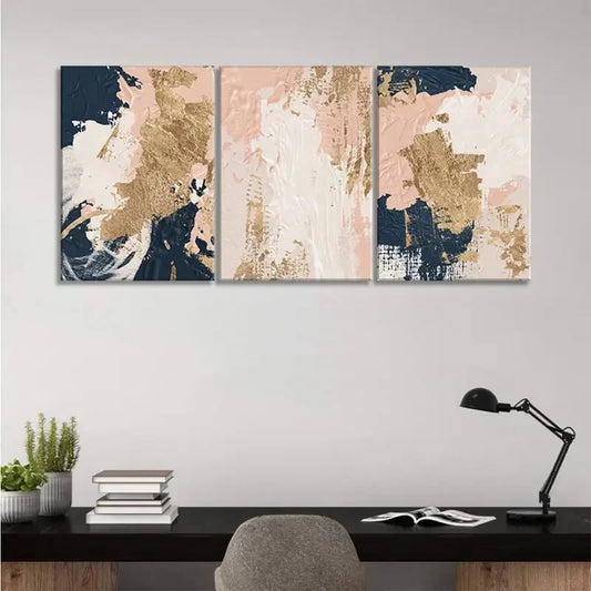 3pcs Blue Pink Golden Art Posters Prints Metal Print Ready to Hang Art