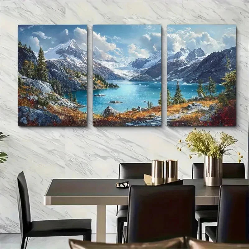 3pcs Glacier Bay National Park Vivid Blue Lake Metal Print Ready to Hang Art