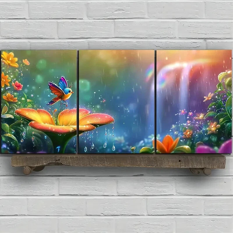 3pcs The Bird on the Petals Vibrant Metal Print Ready to Hang Art