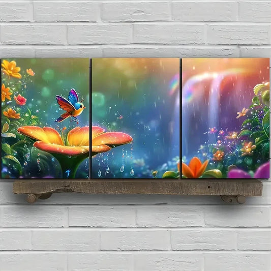 3pcs The Bird on the Petals Vibrant Metal Print Ready to Hang Art