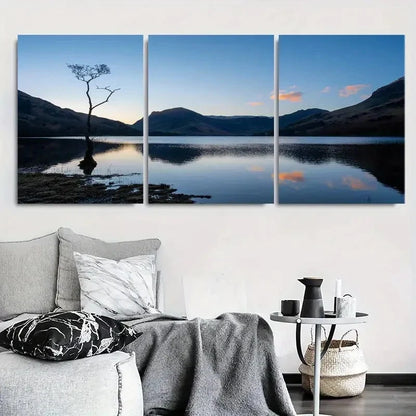 3pcs Tranquil Lake Serene Solitary Tree Metal Print Ready to Hang Art